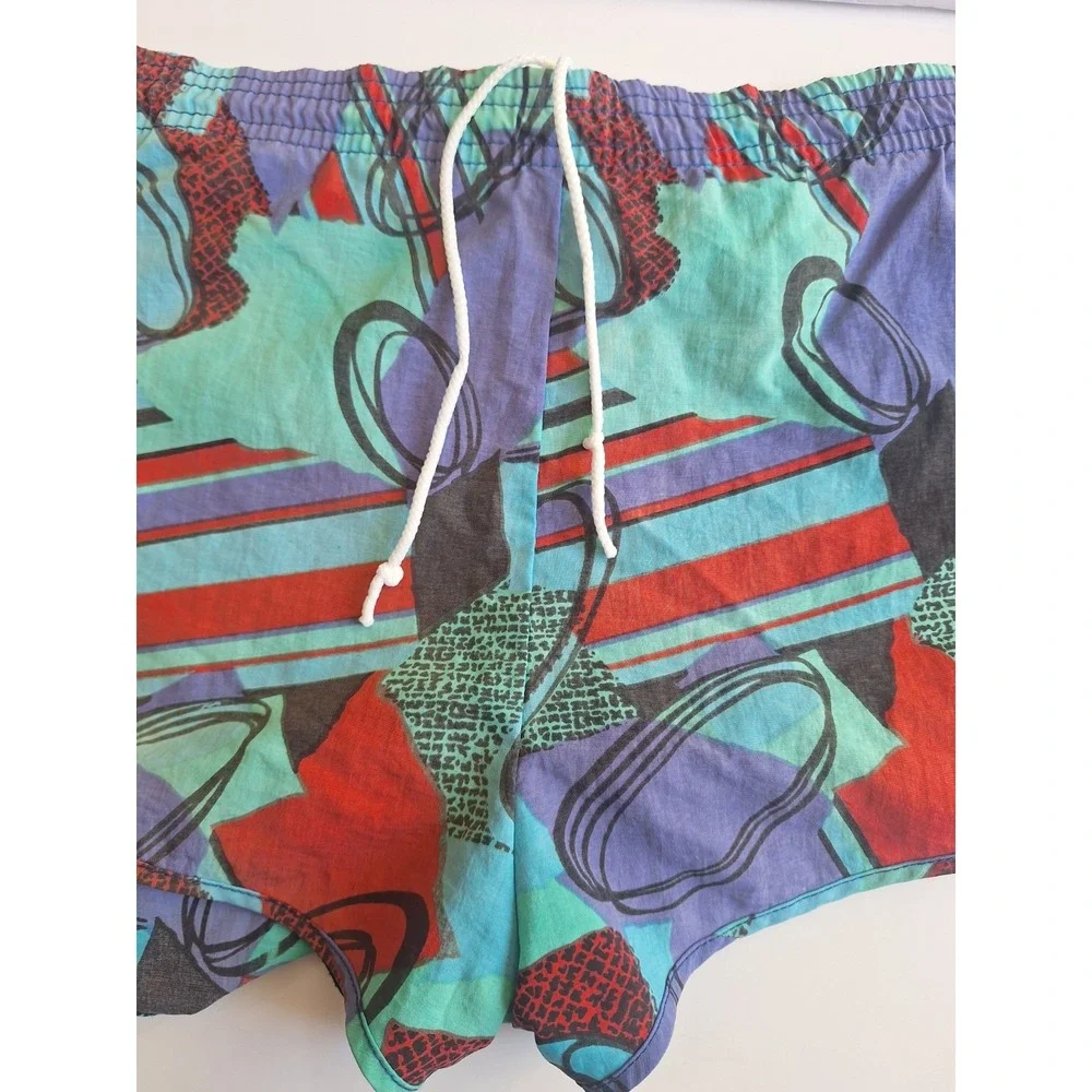 Reebok Vintage Swim Shorts Medium Y2K Multicolor Graphic Vaporwave Trunks USA